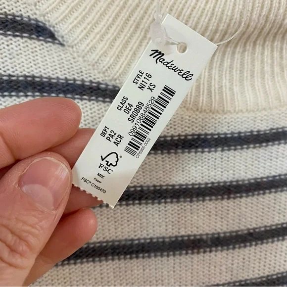 MADEWELL Strip Play Mock Neck Sweater Gray Stripes NWT Small - Picture 6 of 7